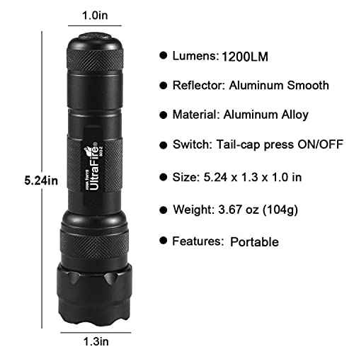 ULTRAFIRE Single Mode Mini Flashlight,1200 High Lumen Zoomable LED Tactical Flashlight with UFB18 and Charger for Outdoor Camping and Hiking Bright Small Handheld Flashlight 502z