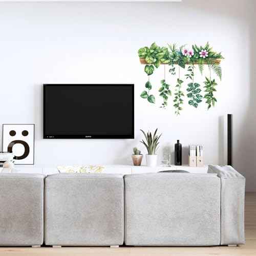 Green Plant Leaves Wall Stickers Decor Hanging Flower Vine Wall Decals Peel and Stick DIY Removable Tropical Nature Wall Art for Living Room Bedroom Kitchen Classroom Office