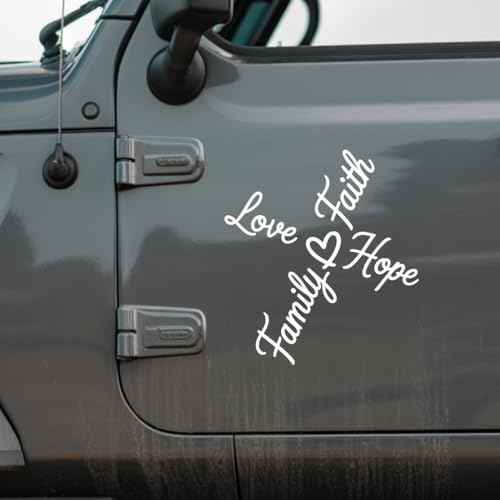Love Faith Hope Family Cross Decal Christian Inspirational Vinyl Sticker Religious Quote Waterproof for Car Laptop Wall Bible Gift 7 x 6,4 Inches
