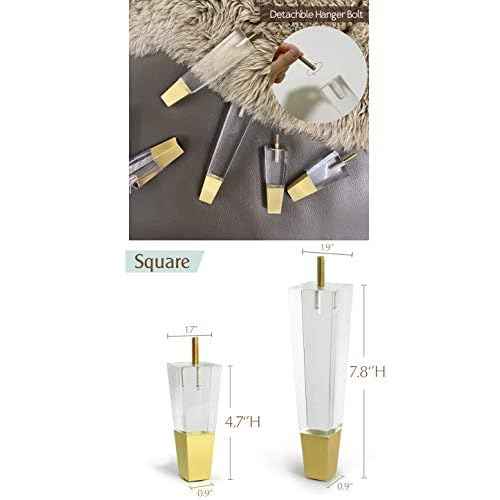 JEREVER Acrylic Furniture Legs Replacement Cabinet Feet Modern Clear Decor DIY Legs Square Style Set of 4 (7.8inch Square)