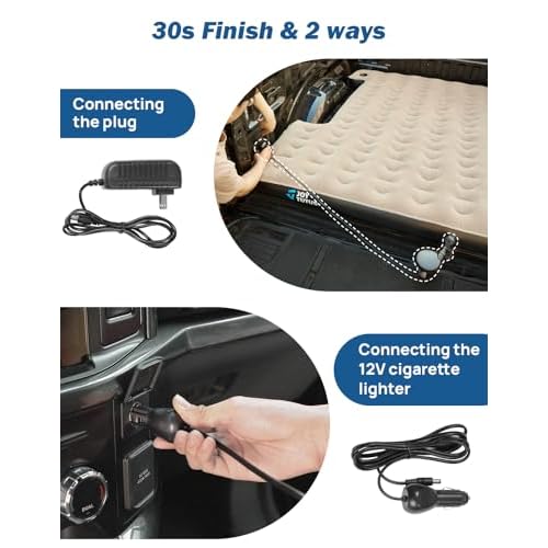 JOYTUTUS Truck Bed Air Mattress for 6.4-6.7Ft, Full Size Regular Beds for Pickup Outdoor Camping, Truck Tent Accessories with Carry Bag & Cup Holder & Cavity Design, Camel&Black