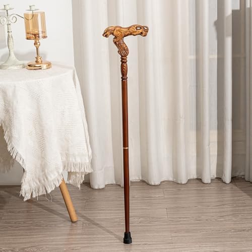 Hand Carved Wooden Walking Cane with Ergonomic Handle and Rubber Tip for Men and Women - Fashionable Unique Walking Stick for Seniors - 37 inch
