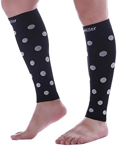 Doc Miller Calf Compression Sleeve – Footless Socks for Women & Men, 20-30mmHg, Shin Splint & Leg Cramp Support, Varicose Veins, Knee High, 1 Pair, Polka Dot