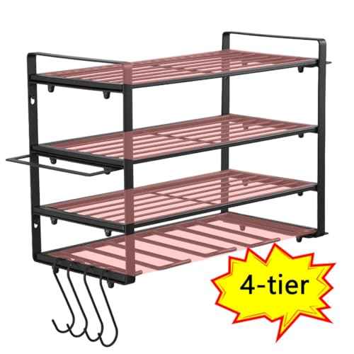 Power Tool Organizer, 4 Layers Heavy Duty Metal Tool Shelf, Drill Holder Wall Mount, Utility Storage Rack for Cordless Drill Charging Station Screwdriver, black