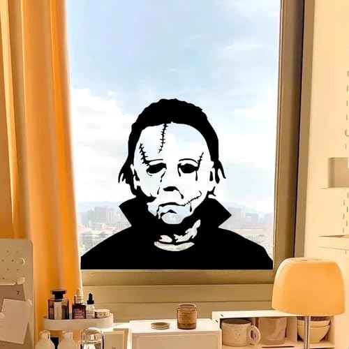 AnFigure Michael Myers Window Stickers - Halloween Decals, Black, Cartoon Style, Vinyl Material, Rectangular Shape, 18"X16", For Walls, Doors, Windows, Furniture