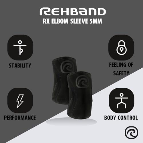 Rehband Elbow 5mm Compression Sleeve, Neoprene Elbow Sleeves for Weightlifting, Anatomical Design, Non-Slip & Close Fitting, Elbow Support Unisex, Colour:Carbon/Black - 1 Pair, Size:XX-Large