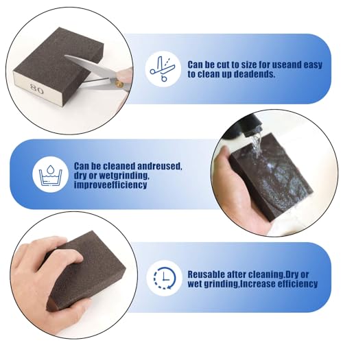 6Pcs Sanding Sponge 220 Grit Sanding Block Washable and Reusable for Wood, Metal, Wall Polish