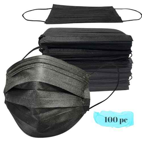 100PCS Black Disposable Face Masks, Non-medical, 3 Layer Protection Face Masks for Adult, Teenager, Seniors (100, Black)