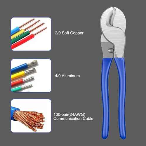 10 Inches Cable Cutter, High Leverage Heavy Duty Wire Cutters Cable Cutters Heavy Duty for Cutting Aluminum, Soft Copper, and Communication Cables(Avoid Pinching Fingers Design Included)-Blue