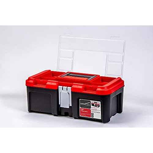 13-inch Sturdy Toolbox - 3 Compartments, Removable Tool Tray - Strong Lid, Easy Grip Handle - Made of Polypropylene Plastic
