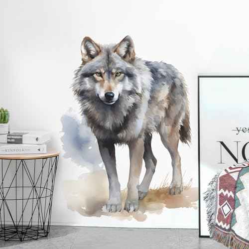 Lifelike Wolf Animal Wall Decal Peel and Stick Jungle Wild Animal Wall Stickers Removable Vinyl Wall Arts Decor for Kids Boys Bedroom Living Room Club Party fun-e50