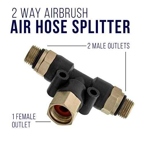 Master Airbrush 2-Way Air Hose Splitter Manifold - 1/8" BSP Fittings; 2 Male Air Outlets and 1 Female Air Inlet