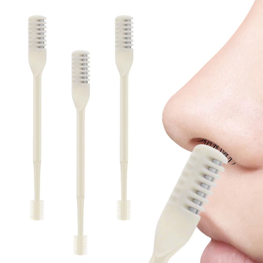 DSACL Nasal Hair Cutter, 2025 New Portable Manual Nose Hair Knife, Nasal Hair Trimmer for Men Women, 360 Rotating Nose Hair Removal Tool Travel Essential Halloween Christmas Gifts (Beige, 3 Pcs)