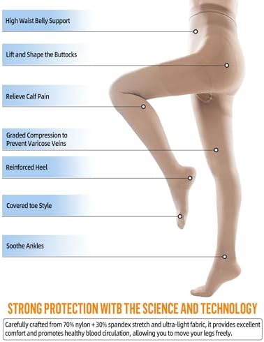 ZCLIKE® Medical Compression Pantyhose Closed Toe Stockings for Women&Men 20-30mmHg All-Season Comfort Advanced Support for Varicose Veins Edema DVT Plus Size