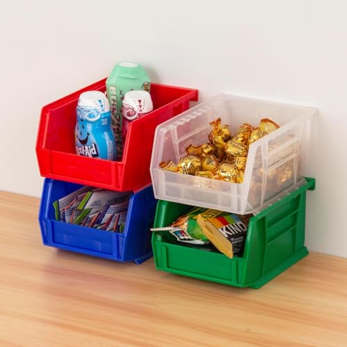 Akro-Mils 30210 AkroBins Plastic Storage Bins, Space-Saving Stackable Bins for Garage, Pantry, Craft Organization, 5-Inch x 4-Inch x 3-Inch, Red, 6-Pack