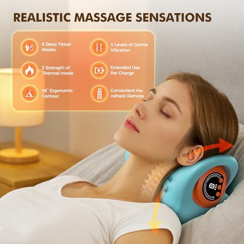 Portable Neck Traction Device, Cervical Stretcher with Heating & Vibration – Relieve Muscle Tension, 3-in-1neck pillow Customizable Massage Modes with Wireless Remote Control Ergonomic Design