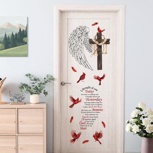 Yovkky Christian Cardinal Memorial Wall Decals Stickers, Religious Cross Wings Home Bedroom Decor, Holy Bible Quote Living Room Kitchen Decorations Art