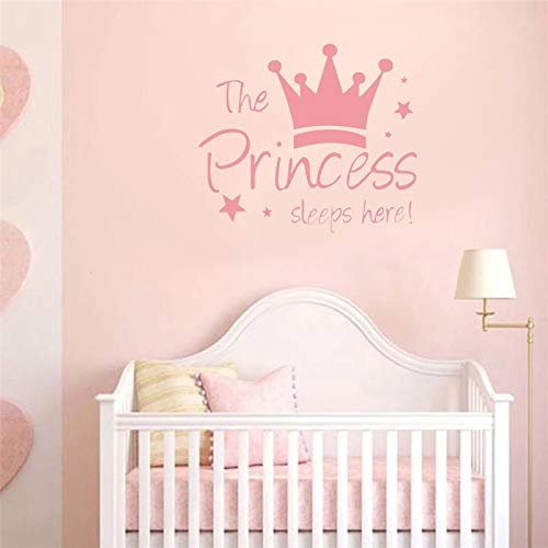 2 Pcs Wall Sticker Princess Sleep Here 13.4 Inch Little Crown Star Art Quotes Wall Decal Decor for Living Room Bedroom