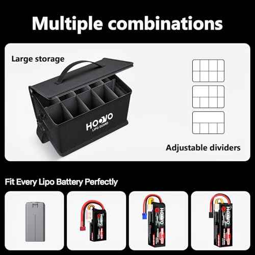HOOVO Lipo Bag, Fireproof and Explosionproof LiPo Battery Bags - Large Capacity LiPo Guard Safe Pouch Adjustable for 10 - Cell LiPo Storage & Charge (10.6"x 6.7" x 6.7")