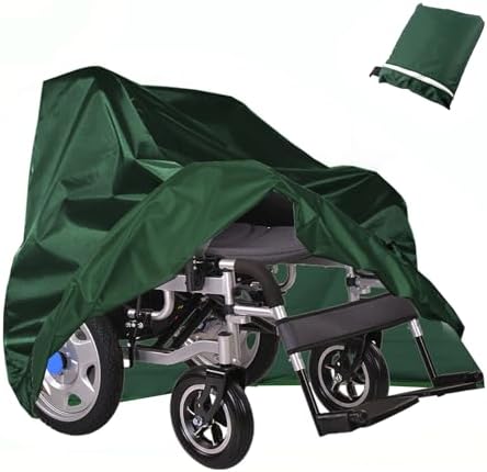 Wheelchair Cover Waterproof Electric Wheelchair Covers for Indoor and Outdoor Travel, 210D Oxford Mobility Scooter Cover for Storage, Prevent Rain Wind Dust Dirt Snow Sun 40x30x40 Inch (Green)