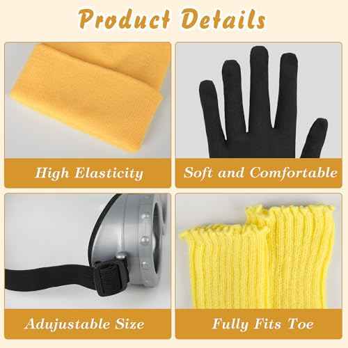 6 Pcs Women's Halloween Costume Accessories Set, Goggles/Yellow Beanie/Blue Dress/Blue Suspenders/Gloves/Yellow Stockings