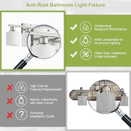 Bathroom Lights Over Mirror Brushed Nickel, Anti-Rust 4-Light Bathroom Vanity Light Fixtures, Modern 24Inches Wall Sconces E26 Base, Milky White Glass Shades, Bulbs Not Included