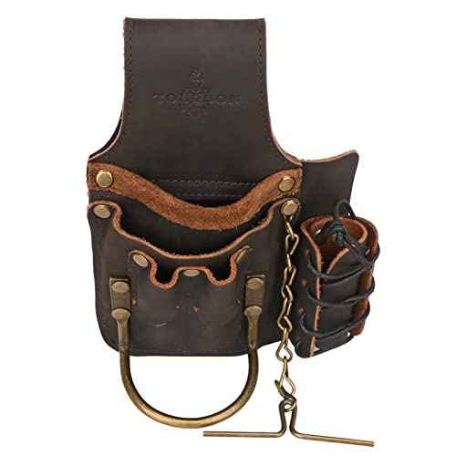 Tourbon Leather Multifunctional Electrician's Tool Pouch with Tape Chain 5 Pockets Carpenter's Bag Hammer Bull Pin Holder Dark Brown