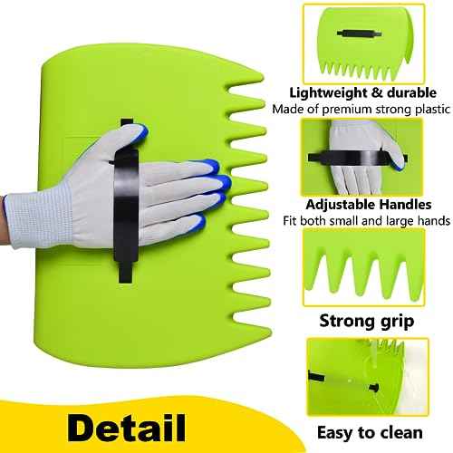 Leaf Scoops Hand Rakes, Leaf Scoops and Claws with Gloves, Lightweight Plastic Leaf Scoop, Large Leaf Grabbers for Picking Up Leaves, Clippings, Grass(1 Set, Green)