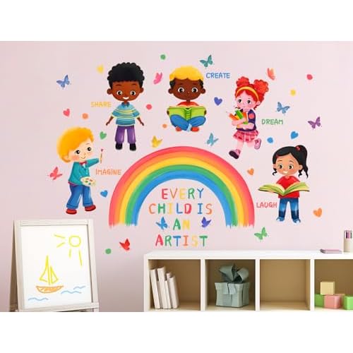 Every Child is an Artist Wall Decal Inspirational Quotes Stickers DIY Peel and Stick Rainbow Wall Decals for Kids Girls Teens Classroom School Nursery Daycare Decoration