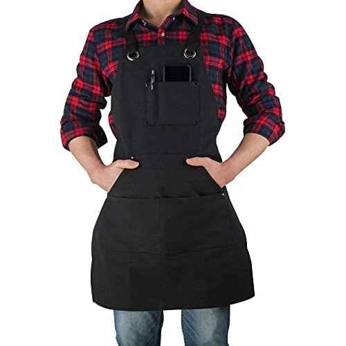 16 Oz Canvas Apron for Men - Black Heavy Duty Work Apron for Carpenters,Woodworkers,Blacksmith,BBQ,Workshop(2 Pack)