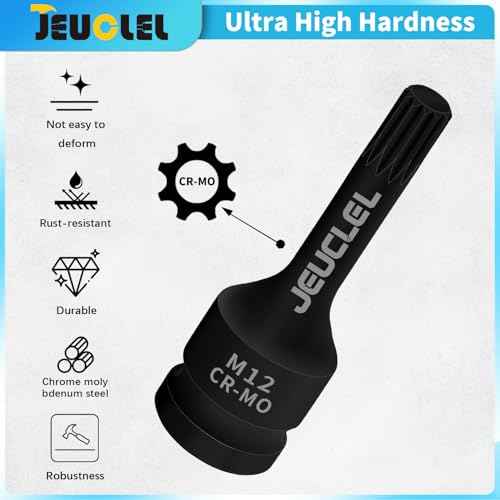 M12 Triple Square Impact Spline Bit Socket, 12mm Metric 1/2-Inch Impact Drive Triple Square Socket, Cr-Mo Steel Lengthen Screwdriver Adapter
