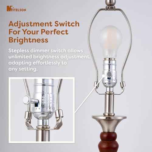 LED Floor Lamp, Mid Century Lamp with Drum Shade, Great Living Room D?cor, Rustic Retro Tall Lamp, Modern Standing Lamp for Bedroom and Office, Adjustable Lighting, Walnut Wood Finish