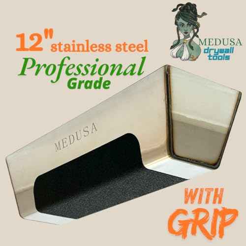 MEDUSA S.S. Drywall Taping Tool Set with Adjustable and reversible S.S. Angle Tool, Removable and Replaceable Corner Mud Roller and Professional Grade S.S. Mud Pan with Grip