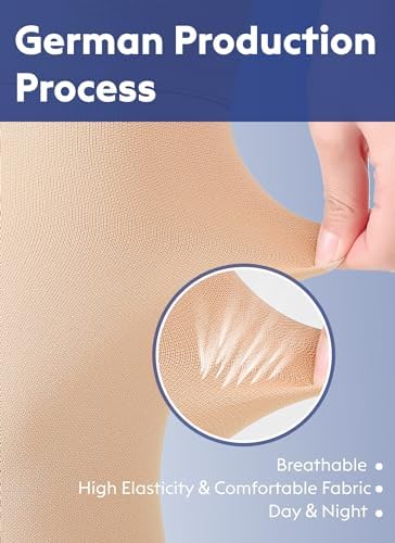 Thigh High Compression Stockings Closed Toe for Men & Women, Opaque, KEKING 15-20mmHg Graduated Compression Leg Support Hose with Silicone Band - Swelling, Varicose Veins, Edema, DVT, Beige Large