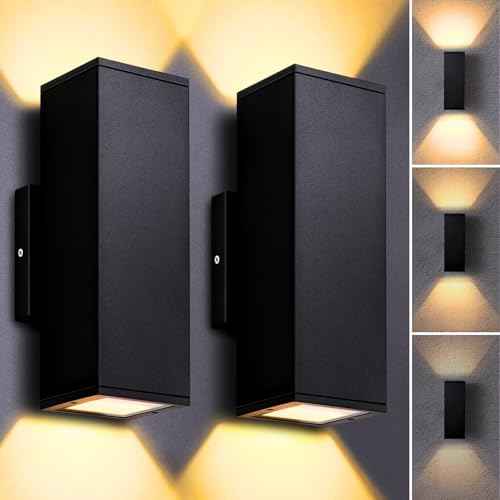 Dimmable Wall Lights Outdoor 2 Packs, Integrated LED Square Up Down 12W 2700K Modern Aluminum Light, Waterproof Exterior Lighing Fixtures for Porch Patio Garage Gardern