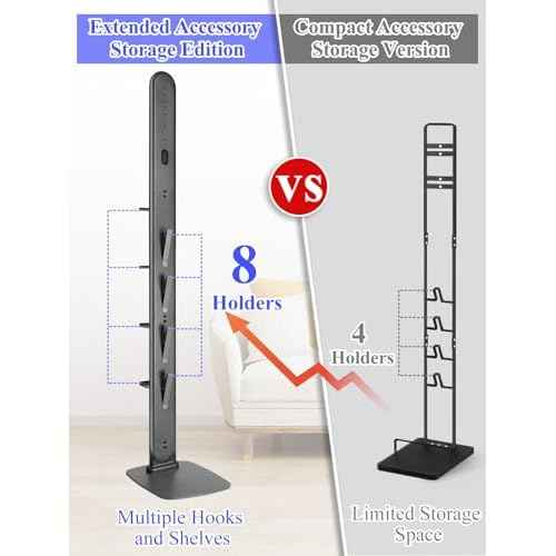 Haturi Premium Vacuum Stand for Dyson Gen5 V15 V12 V11 V10 V8 V7 V6, Metal Attachment Holder with 4 Hooks & 4 Shelves, Hidden Cord Design, Space-Saving Storage Organizer for Dyson Cordless Vacuums