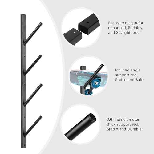Skateboard Rack Wall Mount ? Skateboard Wall Hanger, Snowboard Display Wall Mount, Ski Holder | 4-Floor Skateboard & Ski & Snowboard Storage Rack | Snowboard & Ski Lover Gifts