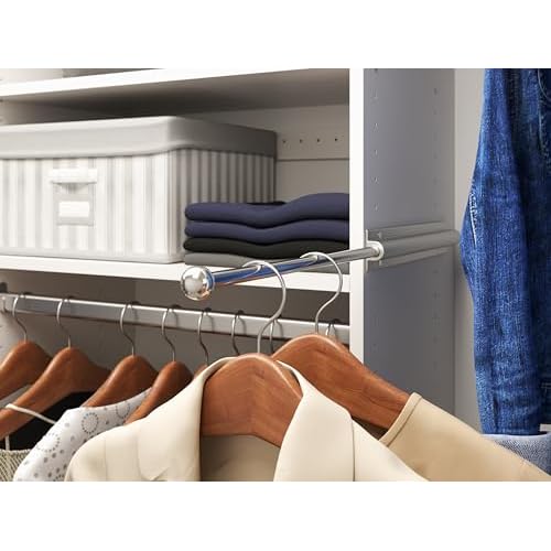 Easy Track RA1204 12 Inch Easily Accessible Metal Sliding Wardrobe Closet Organizer Rod with Installation Hardware Included, White