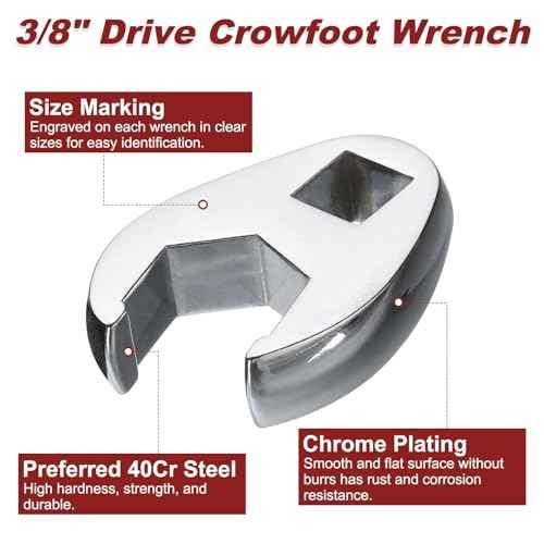 HARFINGTON Drive Crowfoot Wrench 3/8" Drive 22mm Metric Fractional Crowfoot Flare Nut Wrench 40Cr Chrome Plated Open End Crowfoot Wrench for Mechanics Automotive Repair Work
