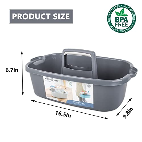 Large Cleaning Supplies Caddy Portable Shower Basket Supply Organizer with Handle Plastic Bucket Tool Storage for Bathroom, Bedroom, Kitchen, College Dorm, Garden, Dark Gray 2 Pack