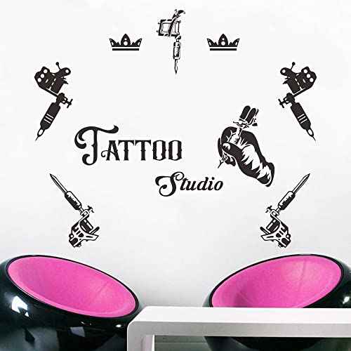 Tattoo Studio Wall Decal - Removable PVC Sticker with Tattoo Tools and Sign - Perfect Wall Art for Tattoo Shop or Parlor Decoration - 39"x31" JWH167 (Black)