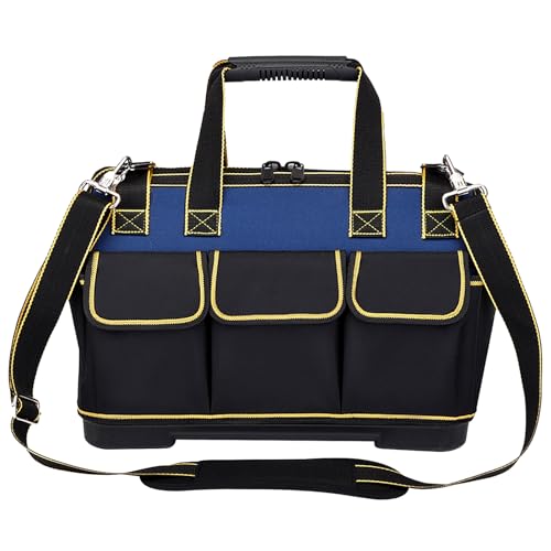 20 Inch Heavy duty tool bag, multifunctional tool bag organizer, waterproof and wear-resistant base with large double zipper and adjustable shoulder strap, gift for Father's Day and Men,blue