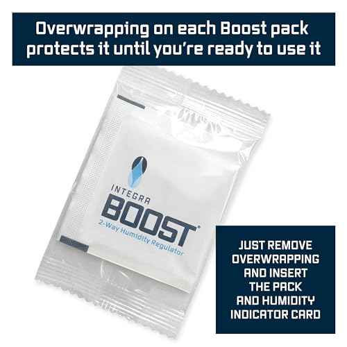 Integra Boost - 55% RH Level - 8 Gram Size - Two-Way Humidity Control Pack Incl. Replacement Indicator Cards - Food Storage & Herbs Preserver Moisture Balancer, Protects 1 OZ (Pack of 50)