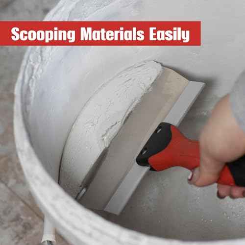 Fishark 6.5" Curved Bucket Scoop for Drywall & Plaster - Professional Rustproof Stainless Steel Scooping Tool with Contoured Blade & Soft-Grip Handle, Multipurpose Scraper for Paint, Mortar, Spackling
