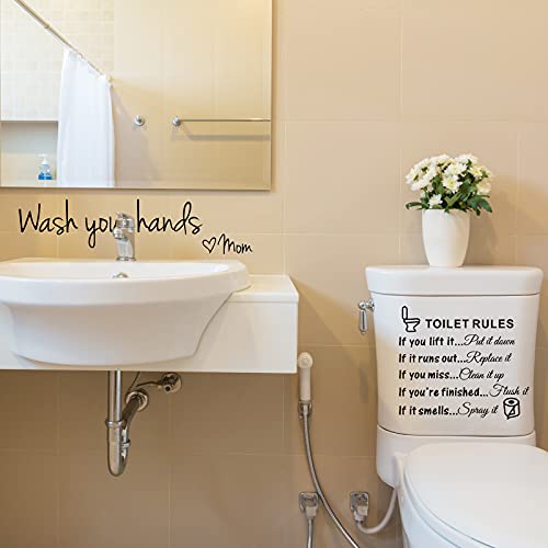 4 Pieces Bathroom Wall Decals Sticker Toilet Rules Soak Relax Enjoy Bathroom Rules Wash Your Hands Love Mom Wall Quote Saying Stickers Vinyl Art Decor for Home Restroom (Black)