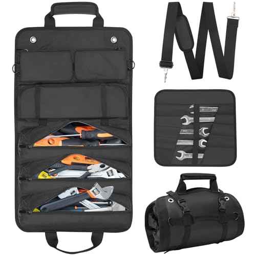 Tool Roll Bag, Heavy Duty 1680D Waterproof Roll Up Tool Organizer, 6 Detachable Pouches, Portable Tool Storage for Mechanics, Electricians, DIY & Home Renovation ? 25.1"x14.9"