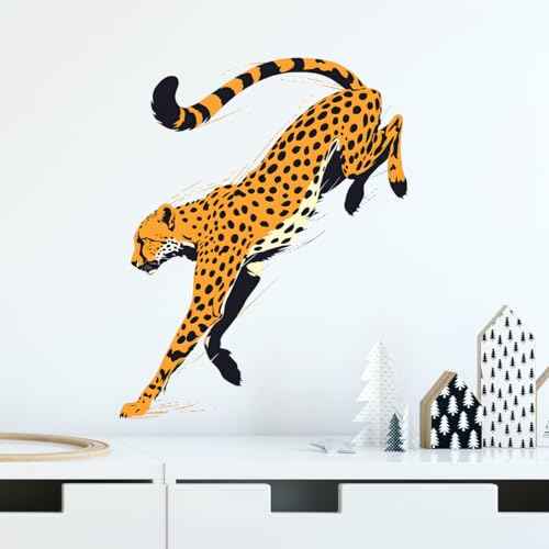 Jumping Cheetah Wall Decals Removable Safari Animal Vinyl Stickers for Nursery Living Room and Office Gym Decor Peel and Stick Wall Art