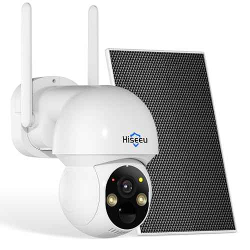 Hiseeu Solar Wireless Security Camera, 2.4G WiFi, Full HD Night Vision, Pan-Tilt Control, Smart Motion Detection, Two-Way Audio, IP66 Waterproof, 100% Wireless Camera Ideal for Home & Business