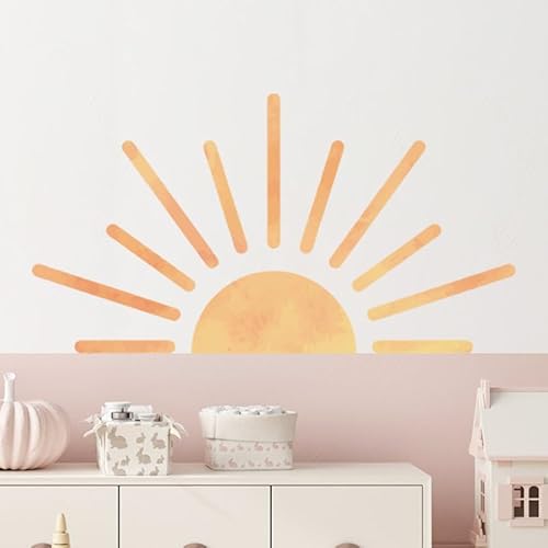 Boho Half Sun Wall Art, Removable Vinyl PVC Waterproof Sun Clings for Bedroom and Living Room Decor