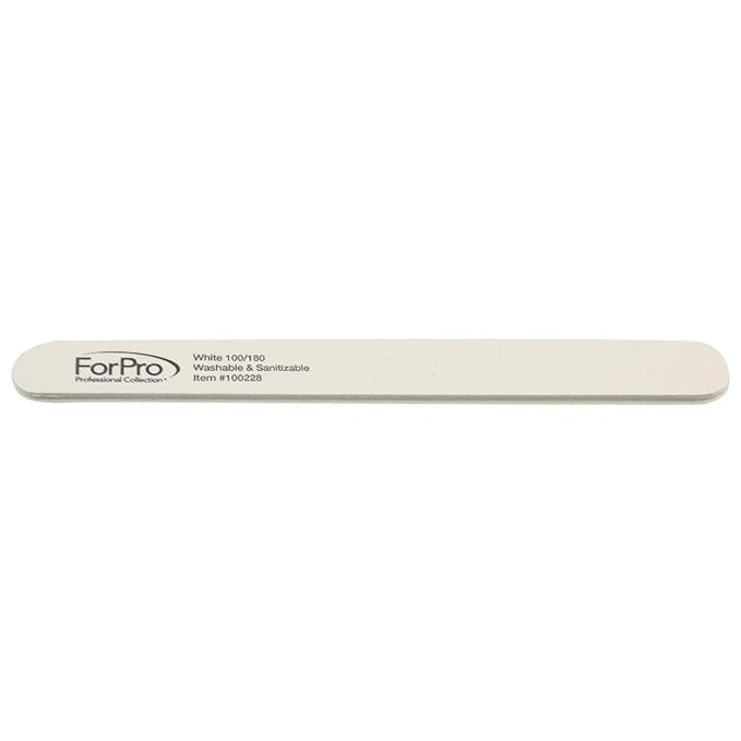 ForPro Professional Collection Nail Foam Boards, White, 100/180 Grit, Double-Sided Manicure and Pedicure Nail Files, 7” L x .75” W, 50-Count